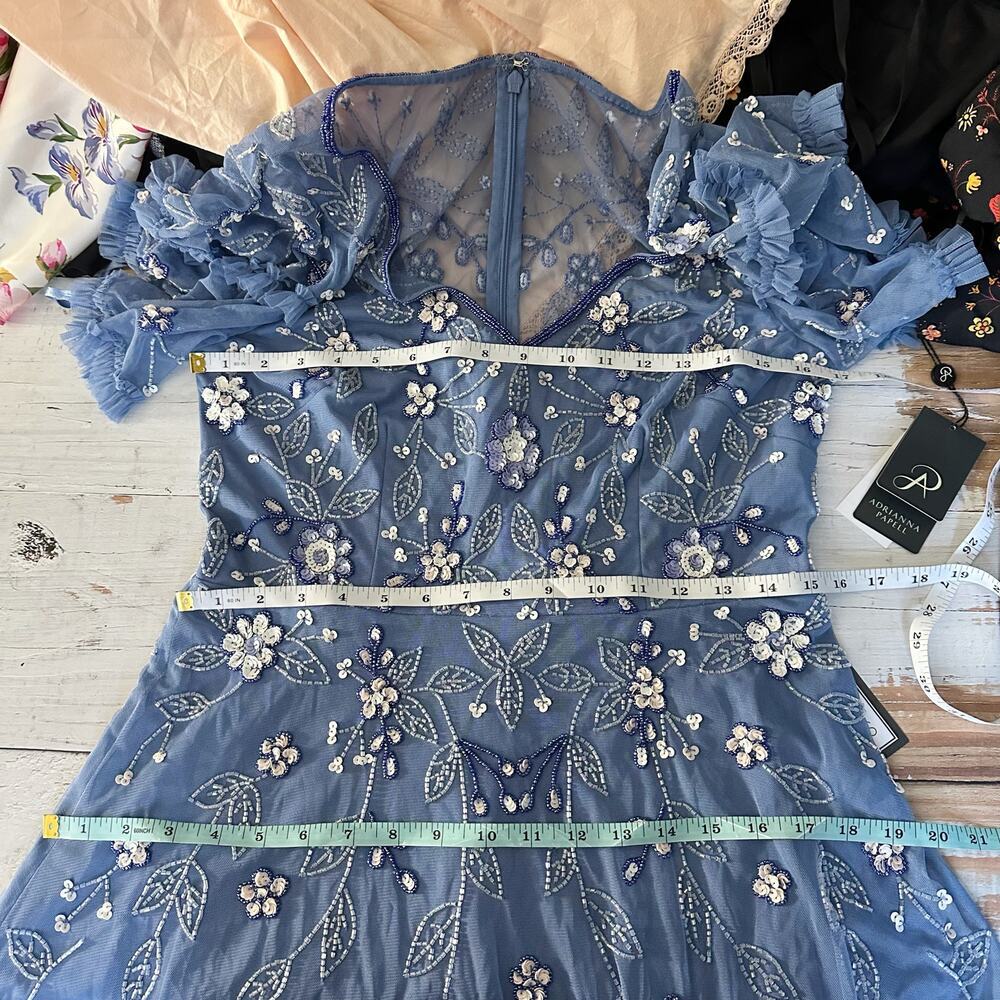 Adrianna Papell Blue Floral Embroidered Midi Dress - Picture 12 of 15